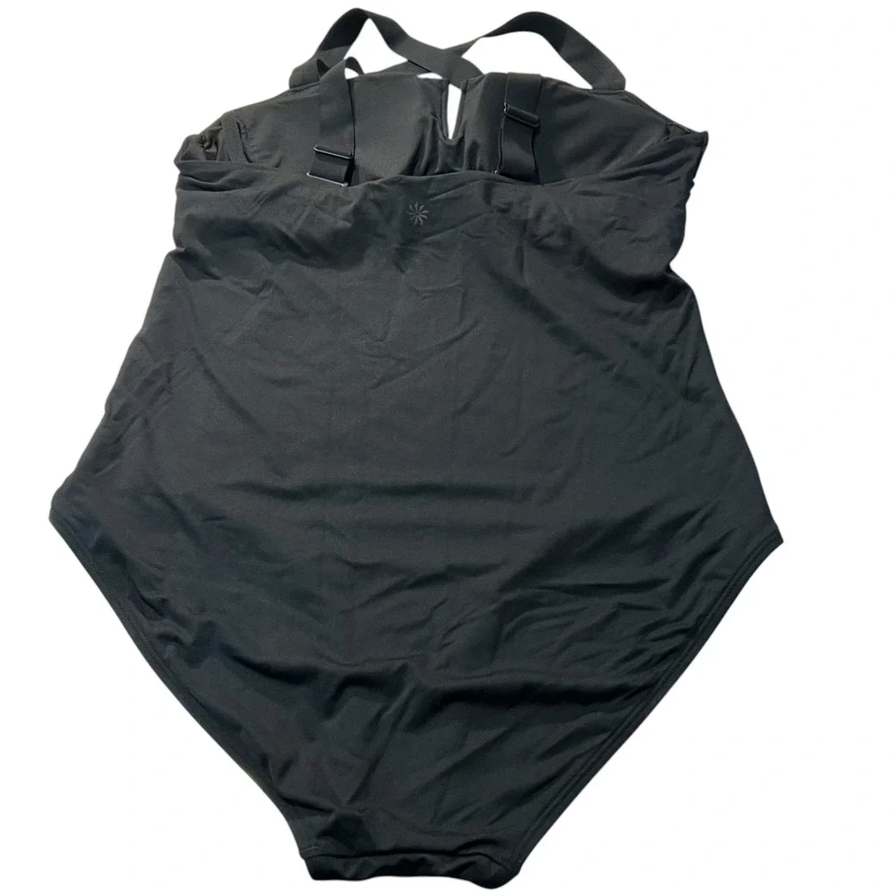 Athleta Solid Black Square Neck Underwire One Piece Swimsuit Women's Size 36B/C